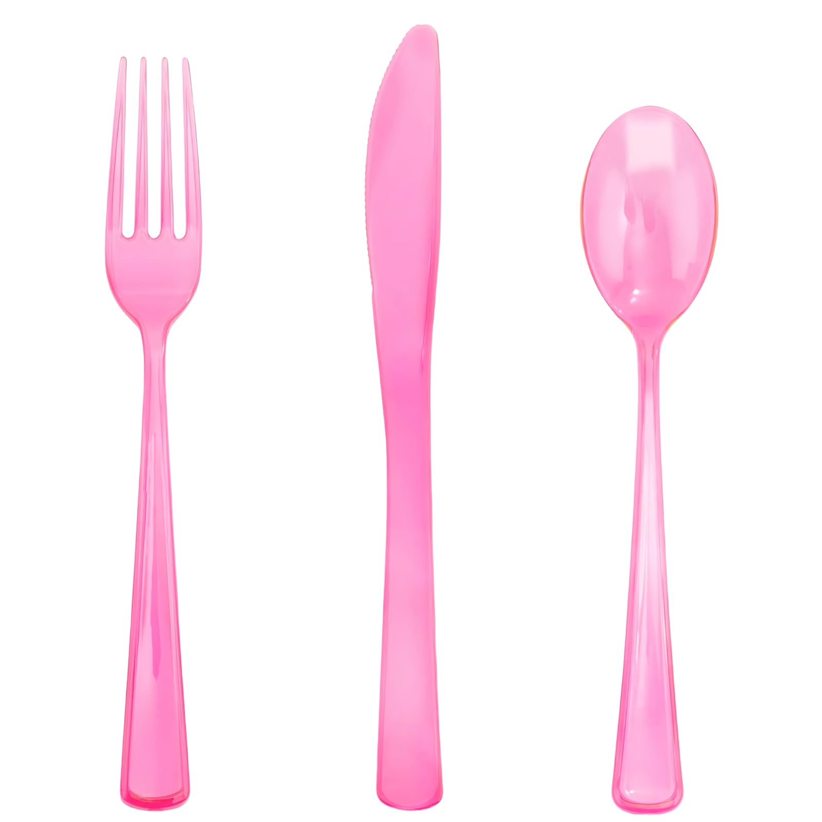 Photo 1 of WDF 180 Pieces Pink Plastic Silverware Disposable - Clear Pink Cutlery Sets 60 Forks, 60 Knives and 60 Spoons - Heavy Duty Disposable Utensils for Wedding, Party