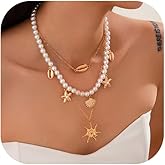 Sea Shell Necklace for Women Starfish Pearl Charms Puka Necklaces Summer Beach Boho Necklace Shell Surfer Beach Jewelry