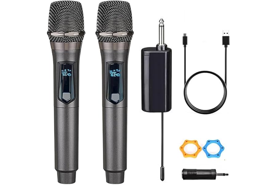 Wireless Microphone, Rechargeable Fixed Frequency Wireless Dual Microphone,Handheld Dynamic mic,Karaoke Singing, Weddings DJ,Party, Church, Classroom use, 200 feet, Gray.(2 Versions Randomly Shipped)