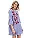 Floerns Women's Bell Sleeve Embroidered Tunic Dress Blue Plaid L