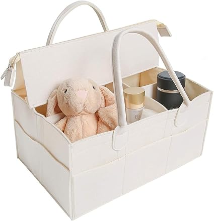 Amazon Baby心の選ぶ おむつストッカー オムツ収納バッグ フェルト製 大容量収納 蓋付き 多機能収納ボックス ふたファスナーフタ式 折りたたみ式 ベビー用品収納 赤ちゃん 小物入れ 出産準備 出産祝い ファスナー蓋付 おむつストッカー ベビー マタニティ 通販