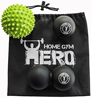 Home Gym Hero Massage Ball Set Of 3 with pdf User Guide | Spiky, Smooth &amp; Peanut Shaped Physical Therapy Lacrosse Balls | Ideal For Muscle Soreness, Back &amp; Foot Pain Relief, Yoga, Myofascial Release
