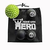 Home Gym Hero Massage Balls Set Of 3 with User Guide | Spiky, Smooth & Peanut Shaped Physical Therapy Lacrosse Balls | Ideal For Muscle Soreness, Back & Foot Pain Relief, Yoga, Myofascial Release