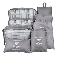 Vercord 8 Set Travel Packing Pods Luggage Organizers Cubes with Laundry Bags Accessories, Grey