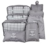 Vercord 8 Set Travel Packing Pods Luggage Organizers Cubes with Laundry Bags Accessories, Grey