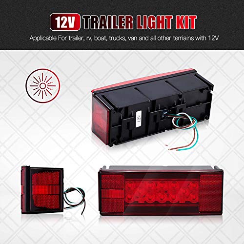 SUZCO 12V LED Rectangular Boat Trailer Lights Kit/Set, Tail License Stop Turn Running Signal Lights for Boat Trailer Truck RV Camper Snowmobile, Submersible Waterproof Over 80 inches DOT Compliant
