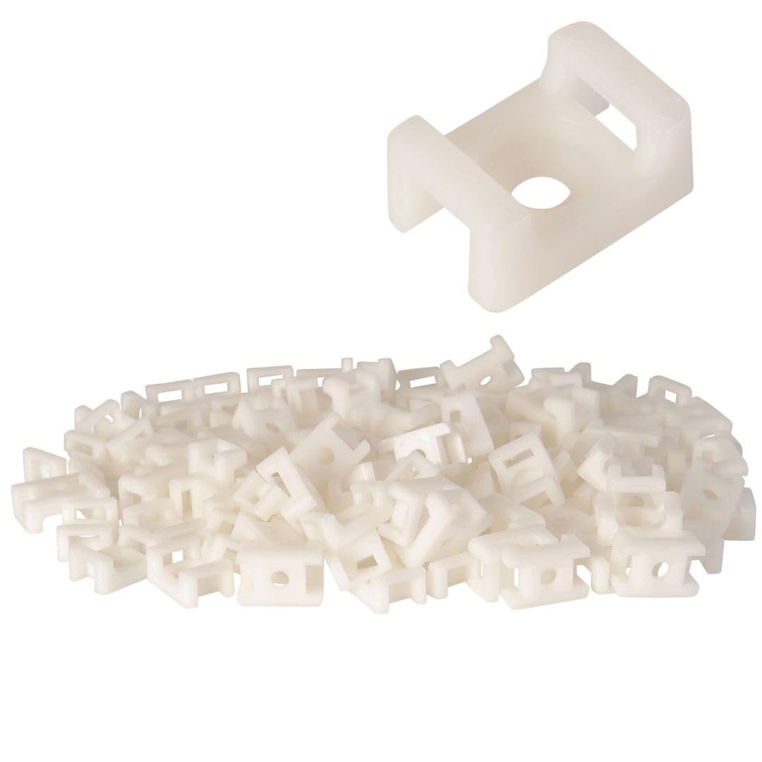 GTSE 100 Pack of White/Natural Screw Mount Cable Tie Bases - Cable Ties up to 5mm Wide - 4mm (M4) Screw Hole - Saddle Mount Cable Tie Fixings…