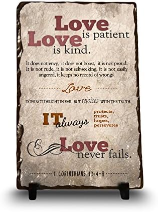 Love Is Patient, Love Is Kind. It Does Not Envy | Gift For Her Perfect Unique Christmas Gift For Mom Wife Grandma Sister Daughter Slate | Christian Plaque Stone (7.8x11.7, Light Gray)