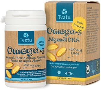 Testa Omega-3 Algae Oil - 250mg DHA - Plant based Omega-3 - healthier than fish oil - 45 capsules(1 PACKAGE)