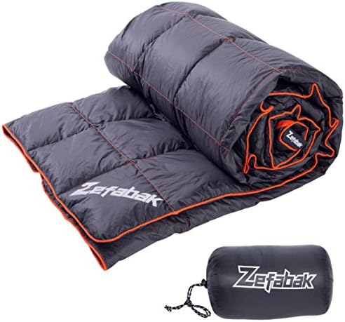 Down Blanket for Camping Indoor Outdoor by ZEFABAK Puffy 600 Fill Power Duck Down Cloudlet Blanket or Sleeping Bag Replacement, Black