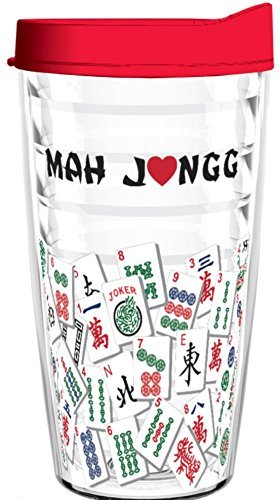 Tumbler 16 oz - Mah Jongg Tile Design Tritan USA Drinkware (Red Lid)