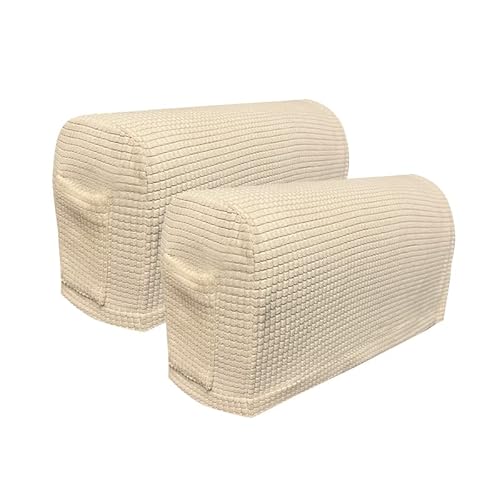 Skybook Armrest Chair Covers with 1 pocket Stretch Armchair Couch Arm Rest Cover Anti-Slip Spandex Polyester Sofa Chair Arm Caps Slipcovers for Furniture Protector Set of 2 (4pcs Ivory White)