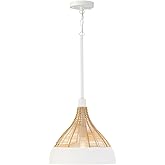 Capital Lighting 353911WE Kali Modern Hand-Wrapped Natural Rattan with Metal Conical Pendant Ceiling Light, 1-Light 100 Watt,