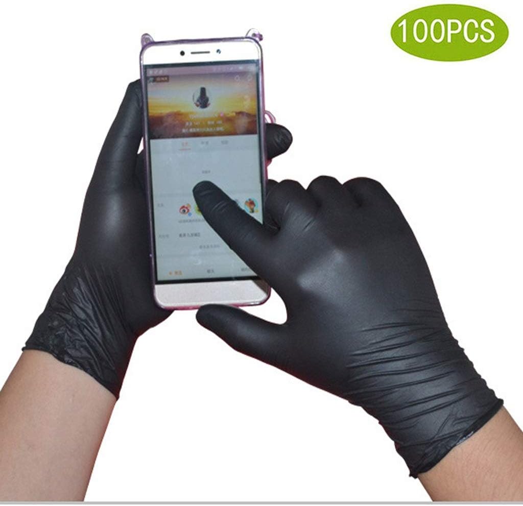 Thickening Blue Nitrile Gloves Disposable Gloves Latex Food Beauty Housework Waterproof Tattoo Rubber Food Medical Service 4 Mil, Pack 100 (Color : Black, Size : S)
