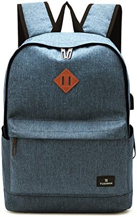 Greatan Lightweight Canvas Backpack School Bookbag 15.6 inch Laptop Rucksack Notebook Travel Bag with USB Charging Port