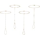 KFHENSOMR 4Pcs Gold Hand Chain Bracelets for Women Trendy Gold Plated Ring Bracelet Hand Chain Dainty Stackable Hands Chains Bracelets Simple Adjustable Bracelet Jewelry Gifts Set