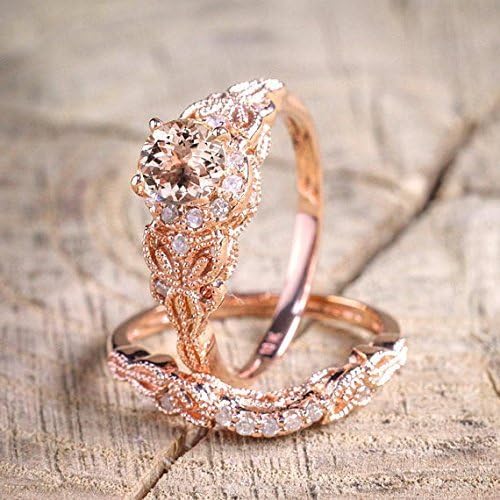 2 Carat Morganite and Diamond Wedding Ring Set for Women In Rose Gold