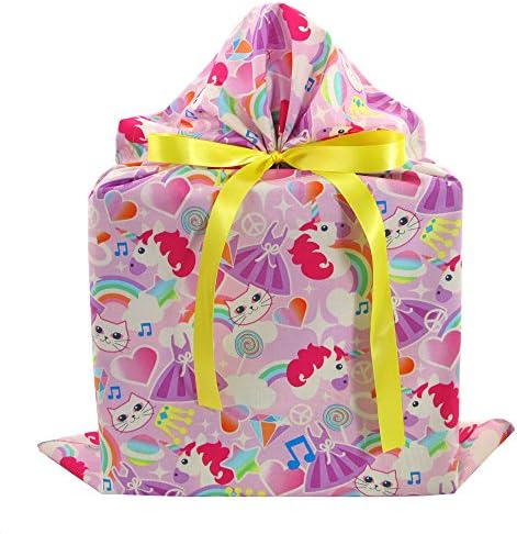 Kitty Cats &amp; Unicorns Pink Reusable Gift Bag (Large 20 Inches Wide by 27 Inches High)