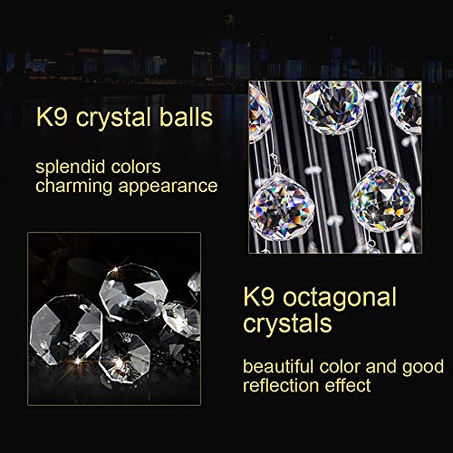 SEFINN FOUR Flush Mount Light LED Spiral Sphere Rain Drop Crystal ...