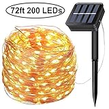 Solar String Lights, 200 LED Solar Fairy Lights 72 Feet 8 Modes Copper Wire Lights Waterproof Outdoor String Lights for Garden Patio Gate Yard Party Wedding Indoor Bedroom (Warm White)