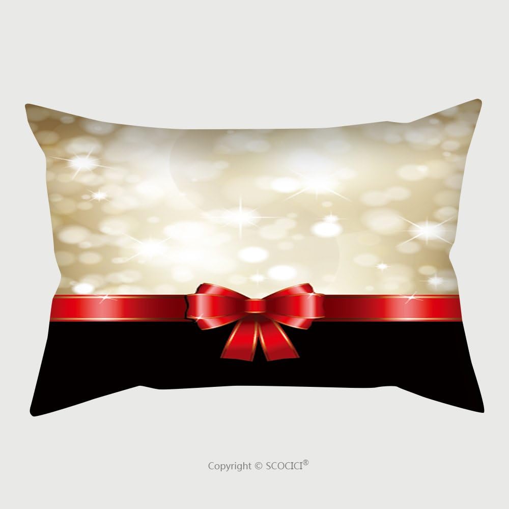 Custom Satin Pillowcase Protector Christmas Background With Red Bow And Glittery Gold Theme 86304292 Pillow Case Covers Decorative