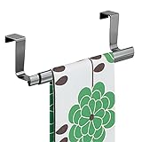 mDesign Over-the-Cabinet Expandable Kitchen Dish Towel Bar Holder - Black Chrome