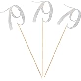 Silver Glitter 79th Birthday Centerpiece Sticks, 12-Pack Number 79 Table Topper Anniversary Party Decorations
