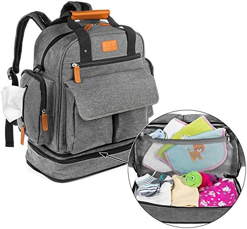 Baby Diaper Bag Backpack, Multi-Function Waterproof Baby Nappy Changing Bag Organizer W/Insulated Bottle Pockets, Stroller straps & Changing Pad for Mom & Dad- Diaper Tote Maternity Bag-Grey