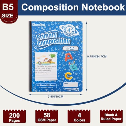 Principal Lines 24 Pack Primary Composition Notebook K-2, Primary Ruled Journal, Draw and Write Journal for Kids, Notebook School Supplies for Students, Hard Cover, 200 Pages(100 Sheets)