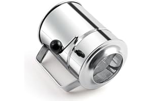 Stainless Steel Flour Sifter with Rotating Crank Handle, 8-Cup Capacity, Fine Mesh Sieve for Cake Baking, Clump Breaker & Pow