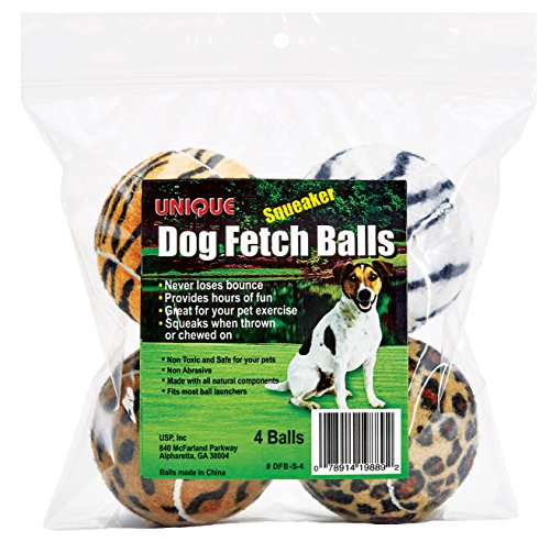 Unique Dog Fetch Squeaker Balls Animal Prints 4 Pack