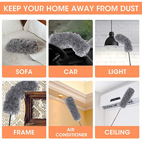 Microfiber Dusters for Cleaning with Telescoping Extension Pole (30-100 inches) Scratch-Resistant Cover, Bendable, Washable, Detachable, Lint Free Dusters for Cleaning Ceiling Fan, Blinds, Cobwebs - Thumbnail 7