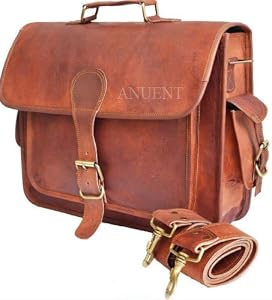 Image of Leather Bags Vintage Leather Laptop Bag Messenger Handmade Briefcase Crossbody Shoulder Bag (12 x 16 (40.7))