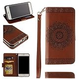 Mother's Day Gifts-Valentoria Mandragora Flower Premium Vintage Emboss Leather Wallet Pouch Case with Wrist Strap for iPhone 6/6s (iPhone 6/6s, Brown)
