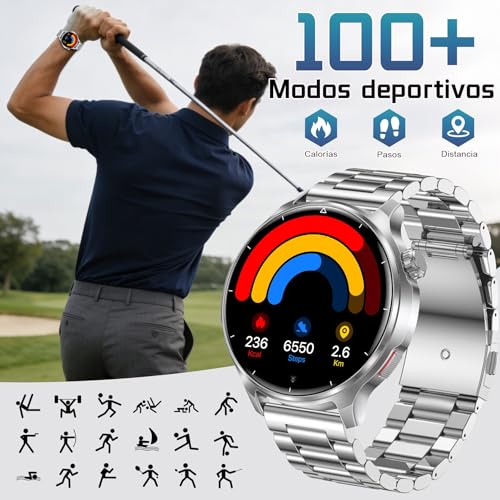 Men's Smart Watch with Calls, 1.52 Inch Smartwatch with Heart Rate Monitor SpO2 Sleep Monitor Pedometer, 100+ Sports Modes, Large 1000 mAh Battery, Activity Bracelet for Android iOS (Silver)