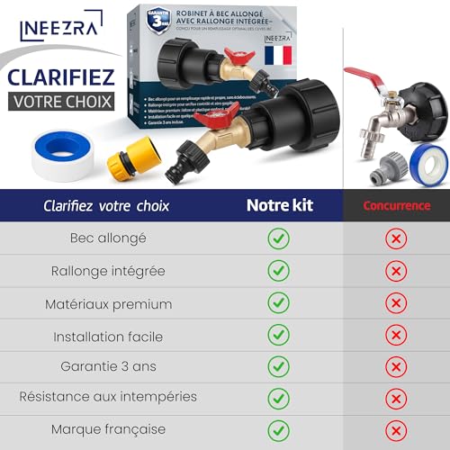 IBC Neezra 1000 Litre Tank Tap – Extended Spout with Integrated Extension – Complete Kit Brass & Reinforced Plastic – Clean Filling Without Spatters – 3 Year Guarantee