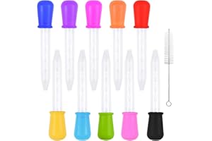HQDEAL 10 Pcs Liquid Droppers Pipettes with 1 Cleaning Brush, 5ML Silicone and Plastic Eyedropper Transfer Pipette with Scale for Children Kids Medicine Science Candy Gummy Molds Crafts (Multicolour)