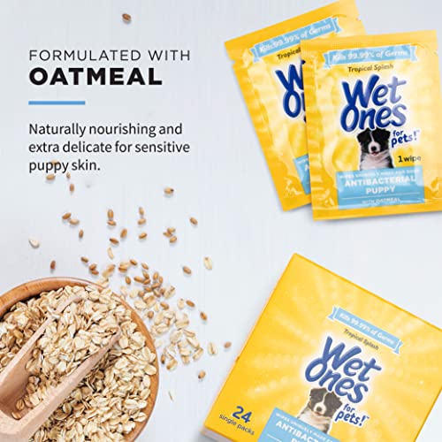 Wet Ones for Pets Grooming Puppy Wipes with Oatmeal, 24 Ct Singles 48