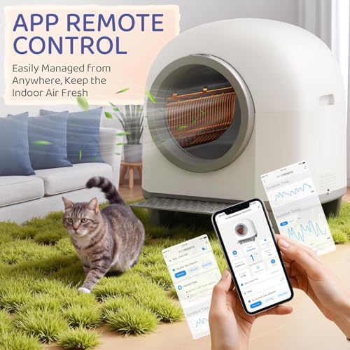 VICTONE Automatic Self-Cleaning Litter Box, 90L Large Capacity for Multiple Cats - App Contro, Self Cleaning with Safety Protection, Includes 1 Garbage Bags, Mat (Light White)