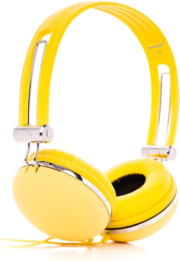 RockPapa Over Ear Stereo Wired Adults Kids Childs Boys Girls Headphones Earphones Adjustable for iPhone 6 iPad iPod innoTab LeapPad PC DVD CD Yellow