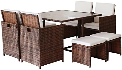 Sotofa Modern Outdoor Backyard 9 Piece Wicker Rattan Patio Sectional Furniture Dining Set (Brown)