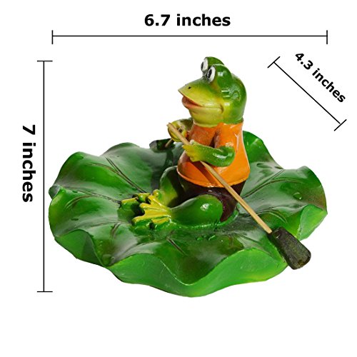 SIGMALL Floating Pond Decor, Funny Rowing Frog Statue, Outdoor Simulation Resin Cute Frog Sitting on Lotus Leaf, Floater for Home Pool Lawn Decoration Garden Art in Water (Rowing Frog)