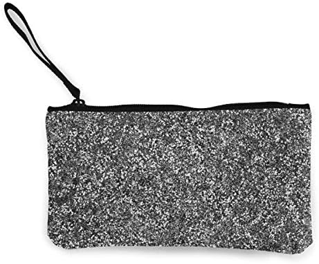 XUJ YOGA Women Girls Teens Tees Silver Flake Glitter Canvas Smartphone Wristlets Cash Coin Purses Make Up Bag Cellphone Clutch Purse with Wrist Strap