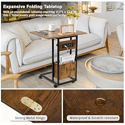 Hadulcet C Shaped End Table with Charging Station