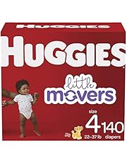 HUGGIES Diapers Size 4 - HUGGIES Little Movers Disposable Baby Diapers, 140ct, One Month Supply