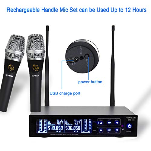 image for GEARDON Rechargeable Dual Wireless Microphone System, 200 Channel UHF 
