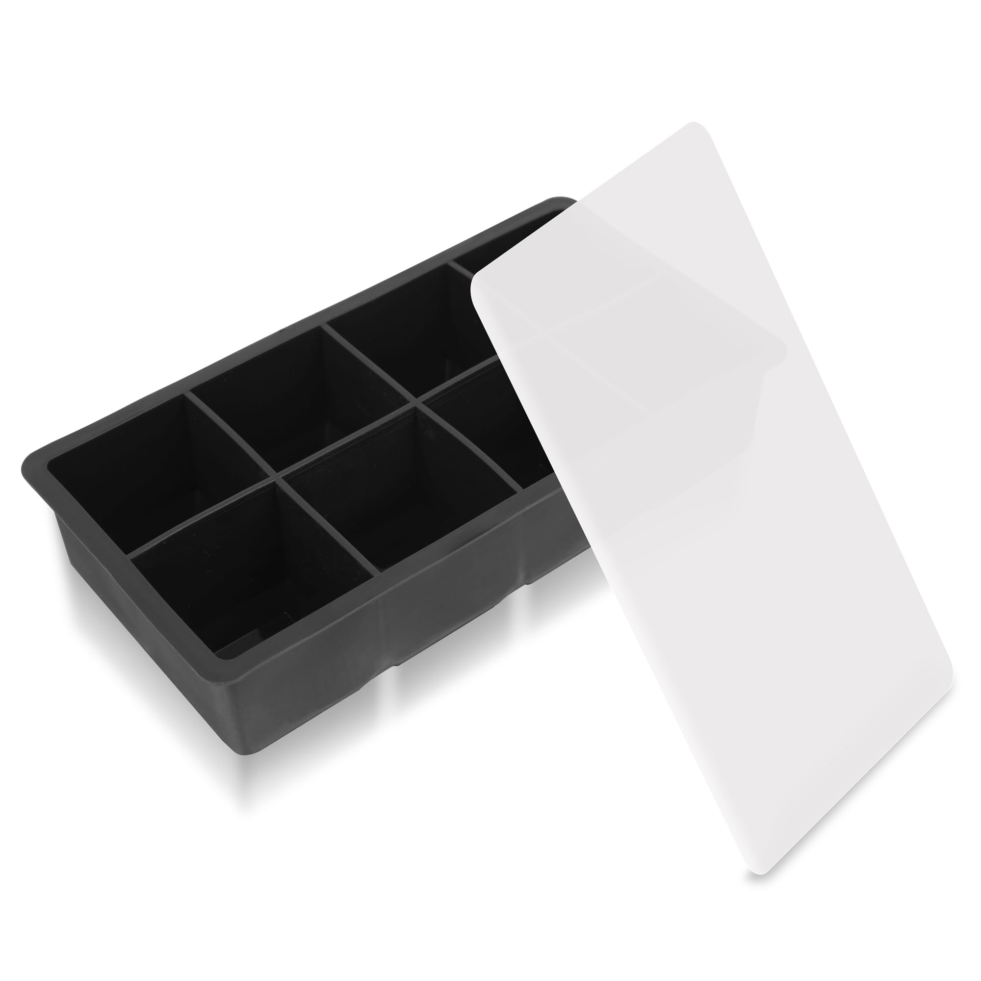 YHT 1 Pack Extra Large Ice Cube Tray Molds with Lids,8 Cubes Black Reusable Silicone Square Ice Cube Maker Moulds for Whiskey,Cocktails,Drinks(Black)