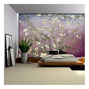 Lavender with Burgundy Vignette Almond Blossom by Vincent Van Gogh - Wall Mural, Removable Sticker, Home Decor - 66x96 inches