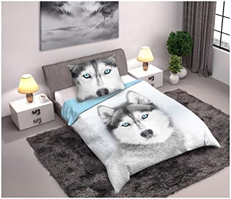 Husky Dog Bed Linen Duvet Cover 160 x 200 cm Duvet Cover + Pillow 70 x 80 cm Wild Idea Decorative 100% Cotton
