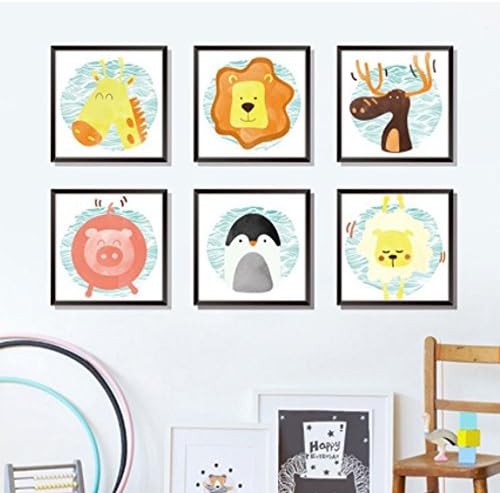 Animal Poster Prints Wall Decals Vinyl Nursery Decor Art DIY Removable Murals For Kids Bedroom (Set of 6)